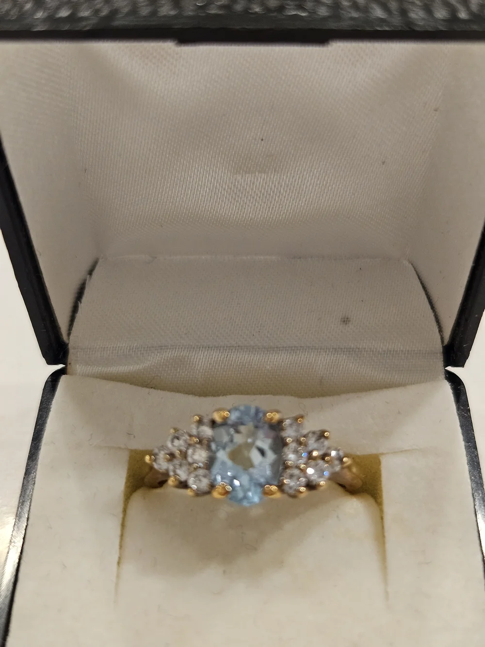 Gold Ring with  Oval TOPAZ Gemstone and Cubic Zarconia Side Stones